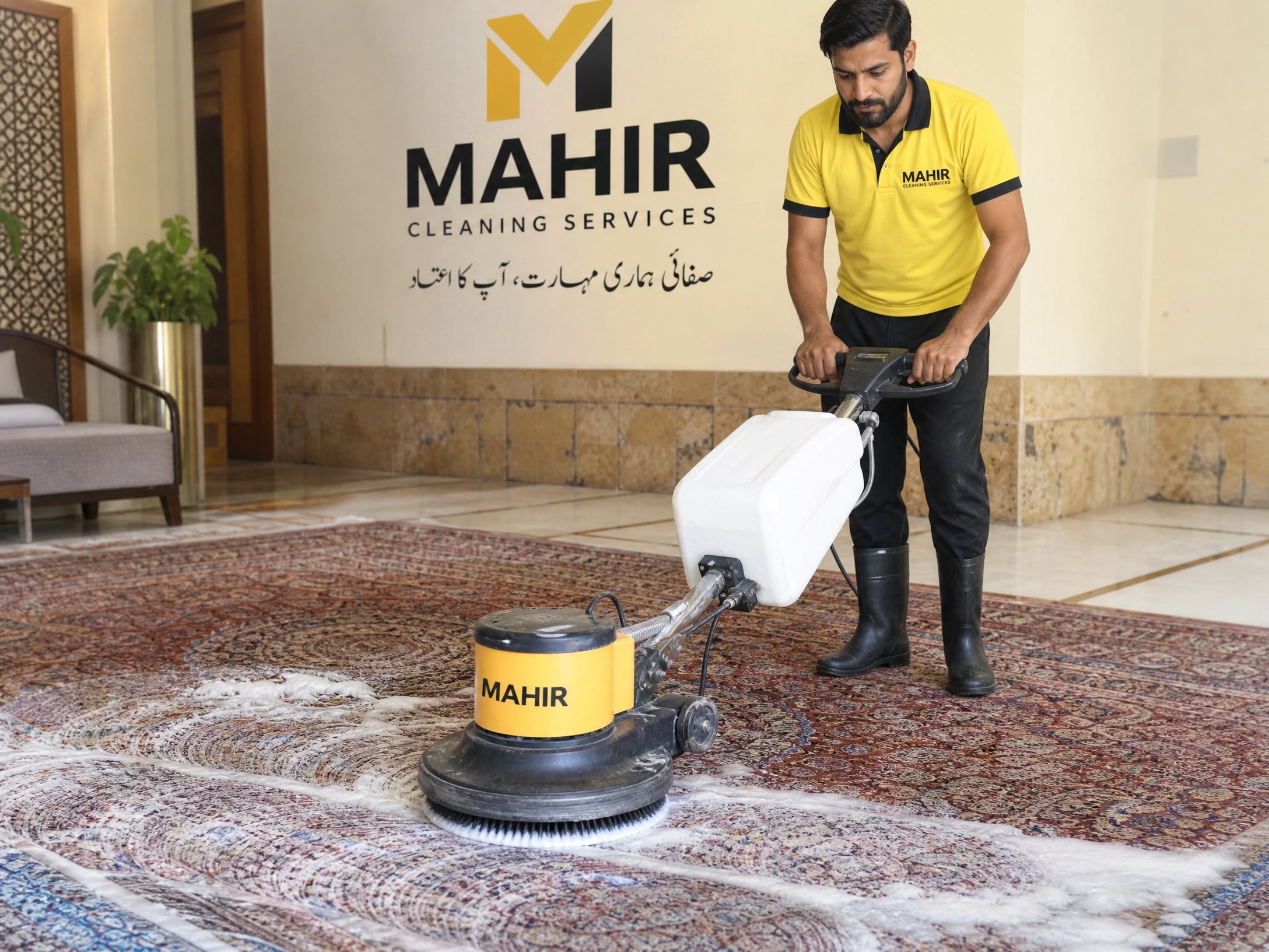 Mahir professional carpet deep cleaning with machine