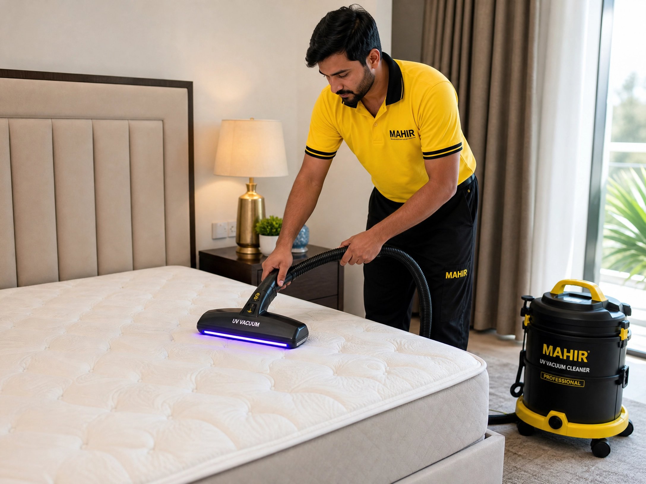 Professional mattress deep cleaning with UV vacuum